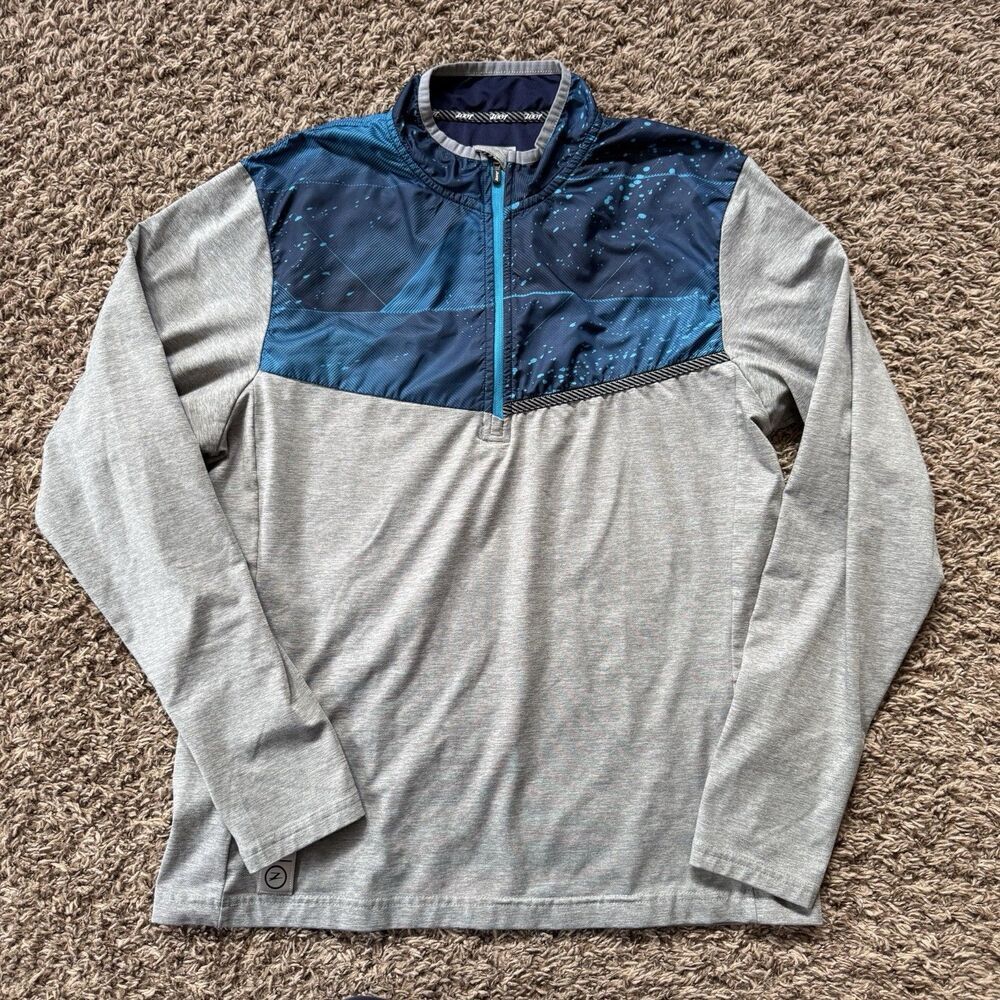 Men's ZOOT 1/4 Zip Long Sleeve Biking Running Top Shirt Grey Blue Medium